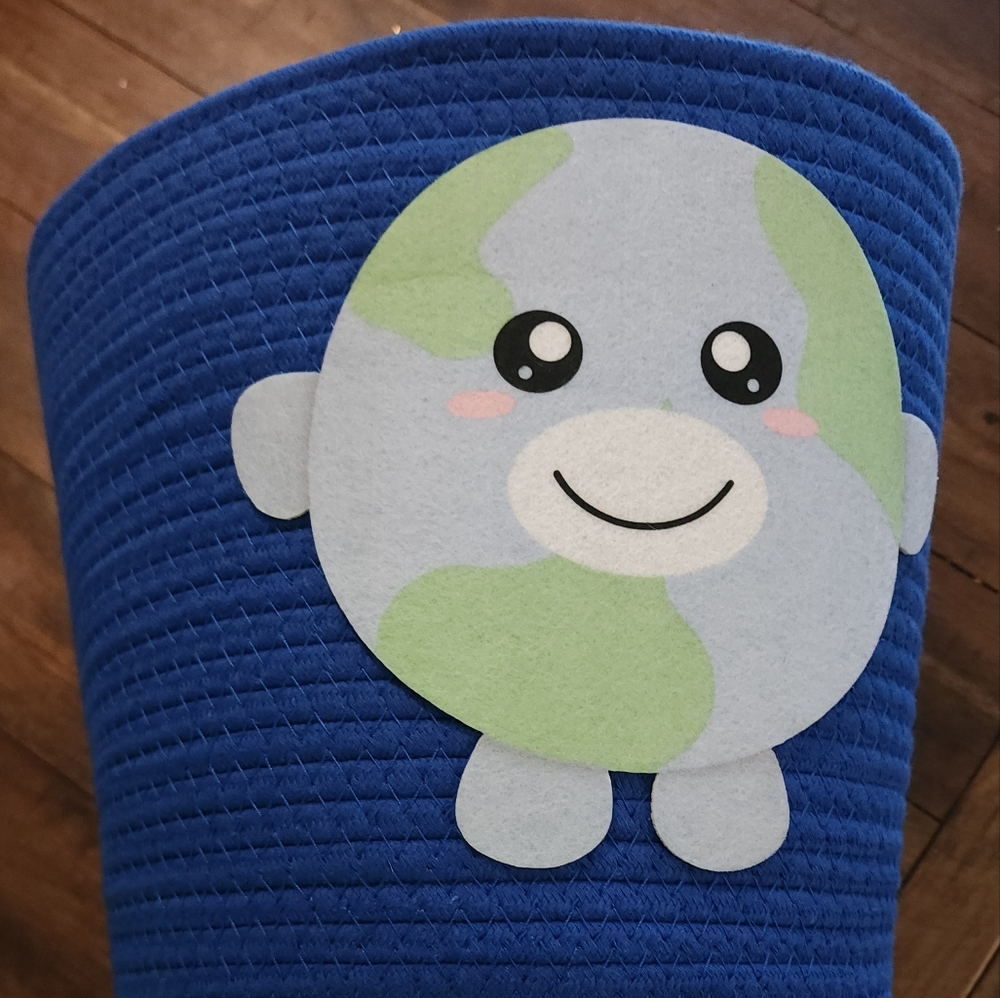 World woven blue trash basket